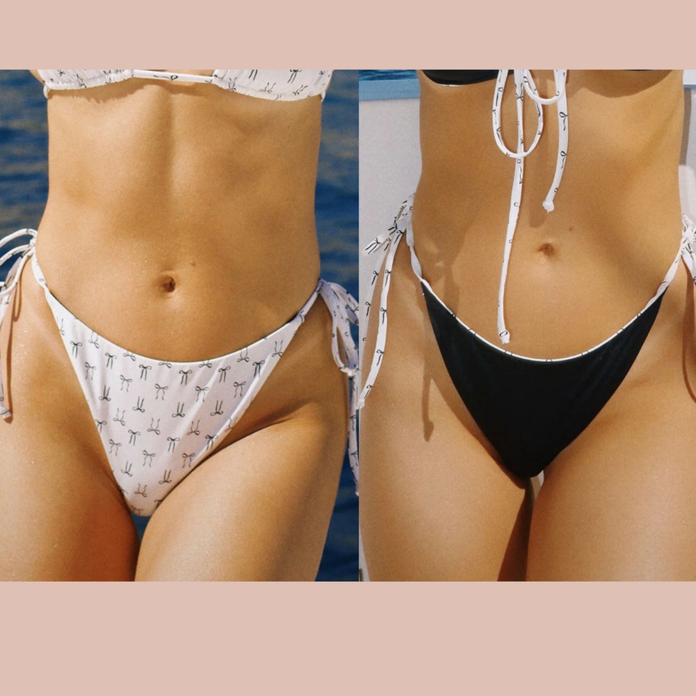 NEW‎ Dippin Daisys [ XS ] Mia Bows Reversible Bikini Bottom in Black Cream U1517